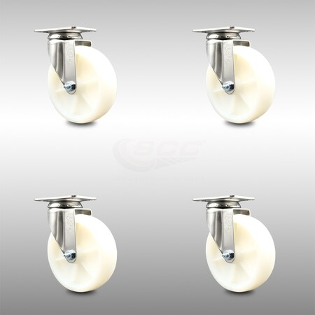 Service Caster 5 Inch 316SS Nylon Wheel Swivel Top Plate Caster Set SCC-SS31620S514-NYS-4